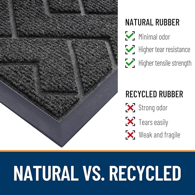 OLANLY Front Door Mat Indoor Outdoor Entrance, Waterproof All-Season, All-Weather Doormat, Sturdy Natural Rubber, Low Profile, Easy Clean Patio Porch Entryway Mat, Herringbone Brick (Black, 59x35)