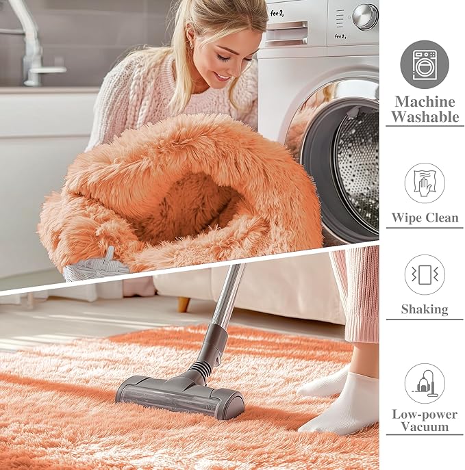 OLANLY 8x10 Machine Washable Large Area Rugs for Living Room, Bedroom, Soft Fluffy Shaggy Bedside Rug, Indoor Floor Carpet for Kids Girls and Boys, Dorms, Nursery, Home Decor Aesthetic, Muted Orange