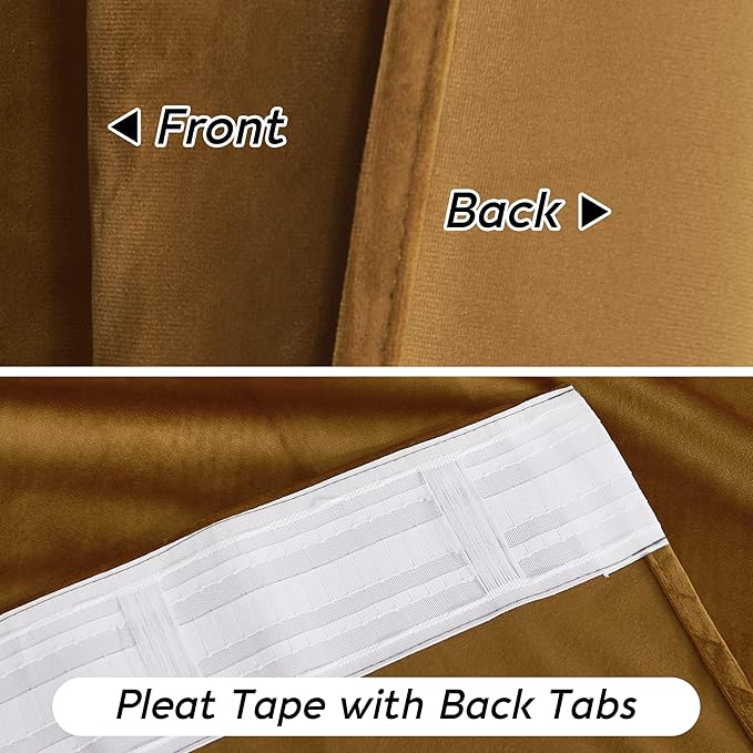 RYB HOME Brownish Gold Velvet Curtains 108 inch, Retro Vintage Room Darkening Window Curtains for Living Room Drafts Block Privacy Shades for Bedroom Playroom Home Theater, W52 x L108 inch, 2 Panels
