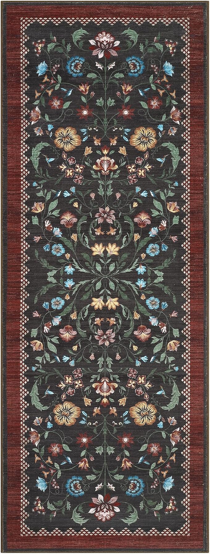 GarveeHome Floral Rug 2x6 Runners for Hallways, Boho Kitchen Runner Rugs Non Slip Bath Runners, Vintage Washable Runner Rug for Bedroom, Soft Long Rugs for Entryway Bathroom Laundry Dorm, Red