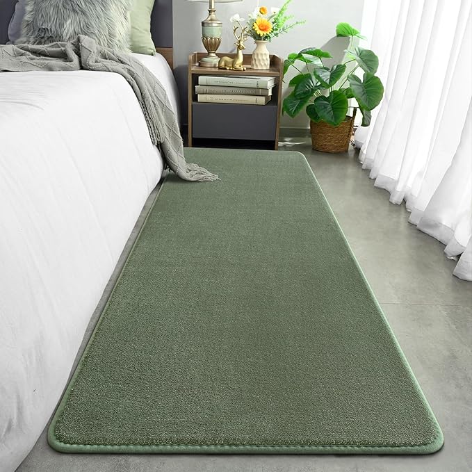 Amearea Modern Soft Hallway Runner Rug, 2x6 Fluffy Bedroom Bedside Rugs, Washable Long Runner Rugs for Hallway, Non Slip Memory Foam Rug Carpet for Entrance Kitchen Living Room Decor, Sage Green