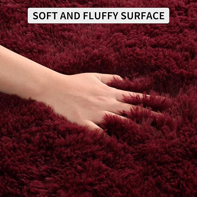 Tepook Soft Fluffy Rugs for Bedroom, 4x6 Area Rug for Living Room, Modern Shaggy Room Rug for Kids Boys Girls, Plush Throw Rugs Indoor Nursery Home Decor Rug with Non-Slip Bottom, Burgundy Red