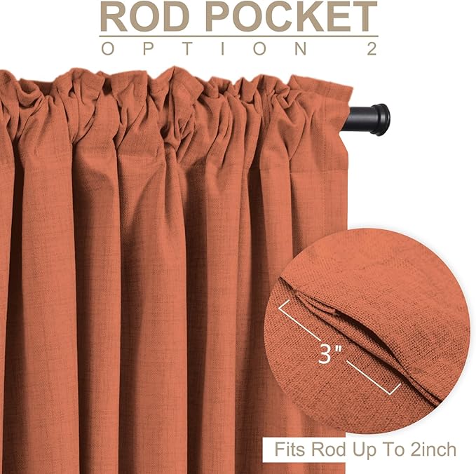 100% Blackout Shield Linen Blackout Curtains for Bedroom 108 Inches Long, Back Tab/Rod Pocket Living Room Drapes, Thermal Insulated Blackout Curtains 2 Panels Set, 50" W x 108" L, Burnt Orange