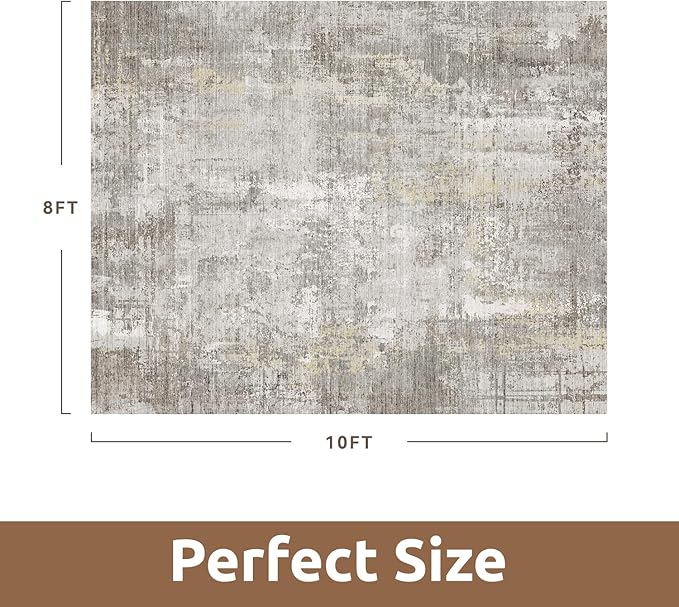 8 x 10 Area Rugs for Living Room, Machine Washable Non Slip Rug Ultra Soft Low Pile Indoor Carpet Modern Abstract Rugs for Bedroom Office Room Dining Room Beside, Beige