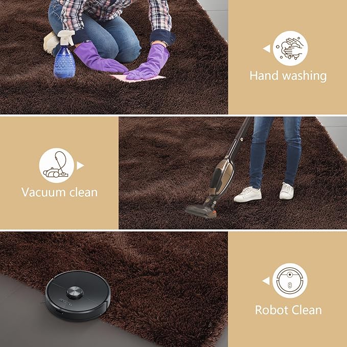 10X14 Large Area Rugs for Living Room Bedroom,Big Shag Rug for Bedroom Dorm,Soft Fluffy Indoor Carpet Nursery Rugs for Kids Girls Room Home Decor,Brown