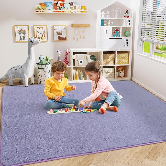 Amearea Modern Area Rugs for Bedroom Living Room, 4x6 Feet Purple Thickened Memory Foam Rug, Fluffy Indoor Washable Rugs Non Slip Minimalist Carpet for Kids Boys Girls Dorm Nursery Room Decor