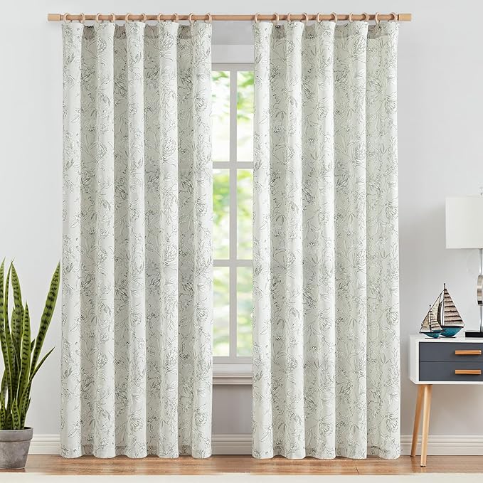 jinchan Floral Curtains 90 Inch Length Charcoal Grey Flower Linen Farmhouse Curtain for Living Room French Country Vintage Curtain Rod Pocket Curtains Set 2 Panels Gray Floral Printed