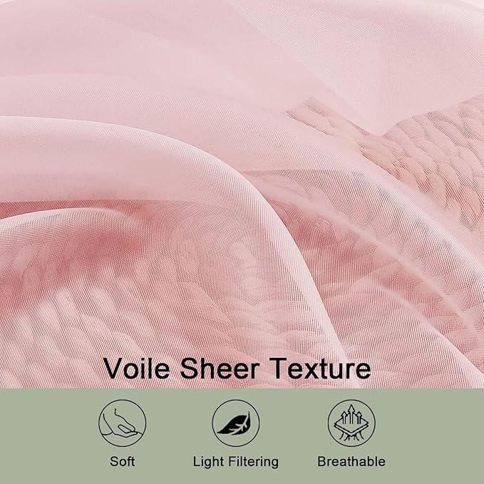 OWENIE Sheer Blush Curtains 108 Inches Long for Living Room Bedroom 2 Panels Set, Lightweight Airy Blush Sheer Curtain, Filmy Voile Rod Pocket, 2 PCS, Each 59" W x 108" L