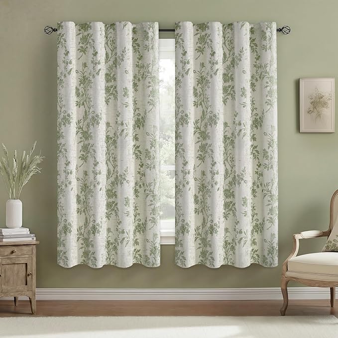 Floral Blackout Curtains Sage Green Printed Curtains Floral Blackout Curtains Farmhouse Boho Cottagecore Spring Curtains for Bedroom Modern Living Room