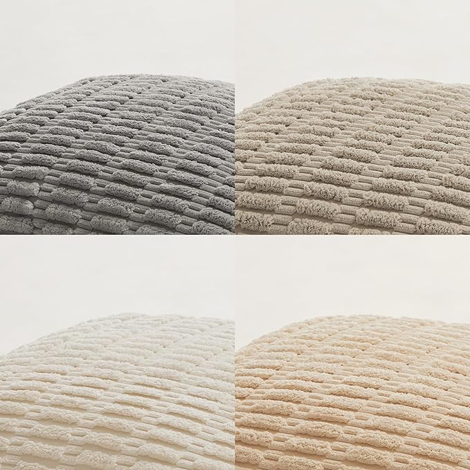 Fancy Homi 4 Packs Neutral Euro Decorative Throw Pillow Covers 26x26 Inch for Living Room Couch Bed Sofa, Rustic Farmhouse Boho Home Decor, Soft Plush Striped Corduroy Square Cushion Case 66x66 cm