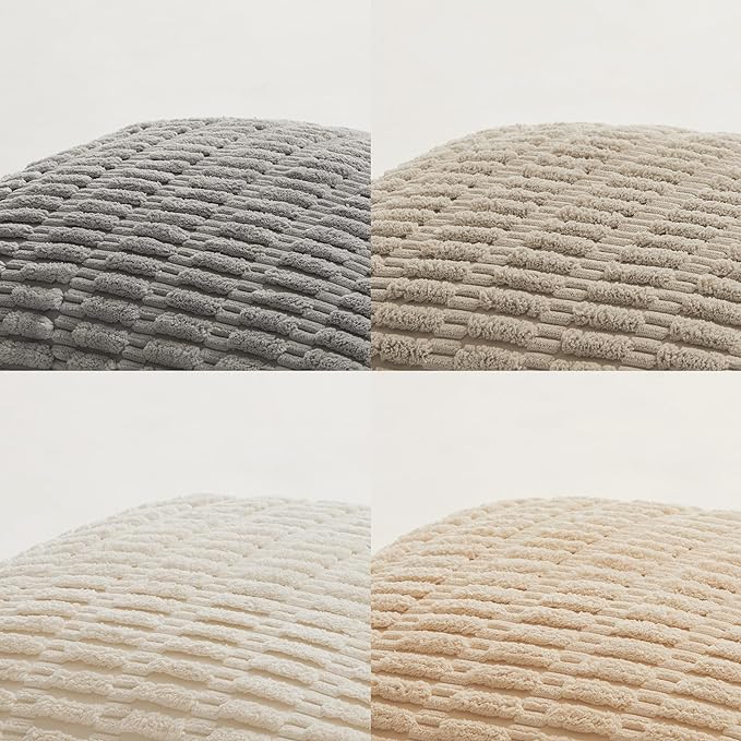 Fancy Homi 4 Packs Neutral Small Decorative Throw Pillow Covers 12x12 Inch for Living Room Couch Bed Sofa, Rustic Farmhouse Boho Home Decor, Soft Plush Striped Corduroy Square Cushion Case 30x30 cm