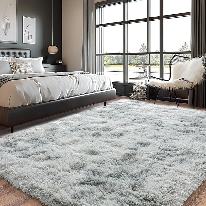 Pionblank Large Rug for Living Room 6x9 Feet, Modern Soft Shag Area Rug, Plush Fuzzy Carpet for Bedroom Girls Boys Room Home Nursery Teens Dorm Decor, Tie Dye Grey