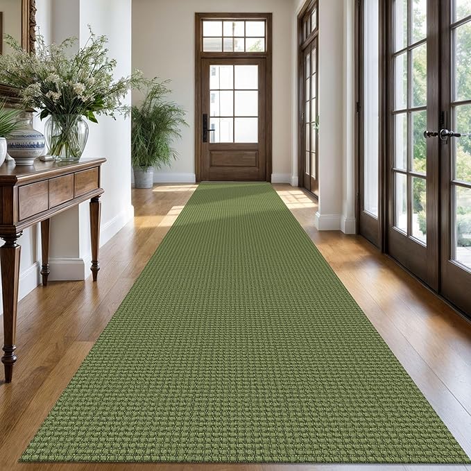 KOZYFLY Extra Long Runners for Hallways 3x18 ft Washable Kitchen Runner Non Slip Rubber Backed Hallway Rug Cotton Entryway Runner Rug Floor Carpet for Indoor Hall, Kitchen, Bright Green/Earthy Green