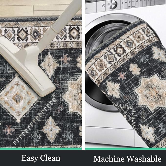 HEBE Boho Kitchen Rug Sets 3 Piece with Runner Non Slip Kitchen Rugs and Mats Washable Kitchen Mats for Floor Thick Kitchen Floor Mat Carpet Runner Rugs for Hallway Laundry Holiday Decor
