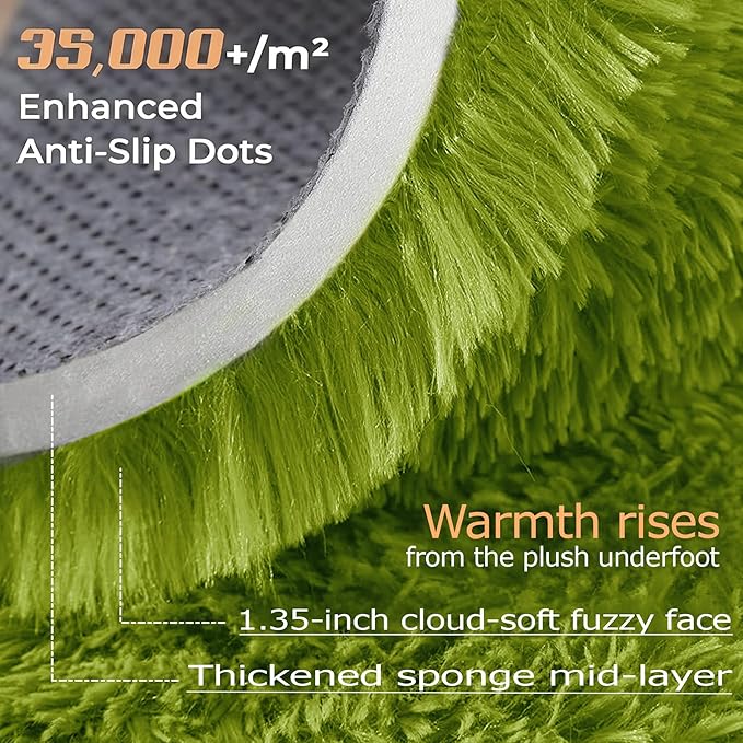 6x9 Area Rugs for Living Room: Fluffy Shag Soft Washable Rug Large Fuzzy Plush Indoor Carpet for Bedroom Nursery Playroom Kids Girls Boys Room (Grass Green, 6'x9')
