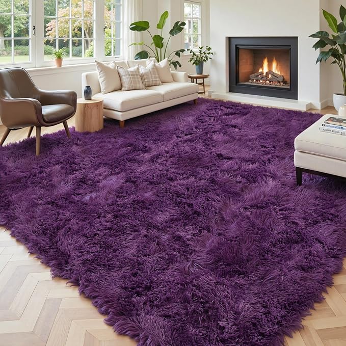 Rugs for Living Room 6x9, Alfombras para Salas Shag Large Plush Soft Area Rug, Shaggy Carpets for Bedroom, Kids Boys Girls Home Decor Aesthetic(Grape Purple, 6 x 9)