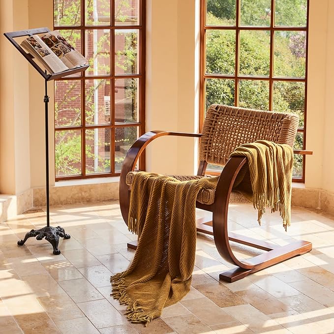 lifein Throw Blanket for Couch, Soft Boho Decor Bed Throw,Cozy Brown Knitted Chenille Small Farmhouse Lightweight Throw (Golden Brown,60 * 80")