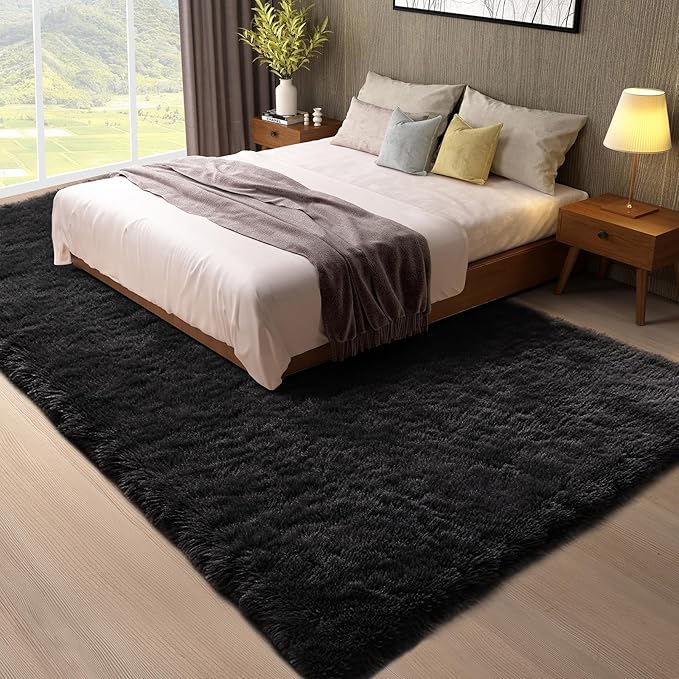 Ophanie 7x9 Black Rugs for Living Room, LargeFluffy Shag Fuzzy Plush Soft Living Room Area Rugs, Floor Shaggy Carpets for Bedroom, Carpet for Kids Boys Girls Dorm Nursery Home Decor Aesthetic