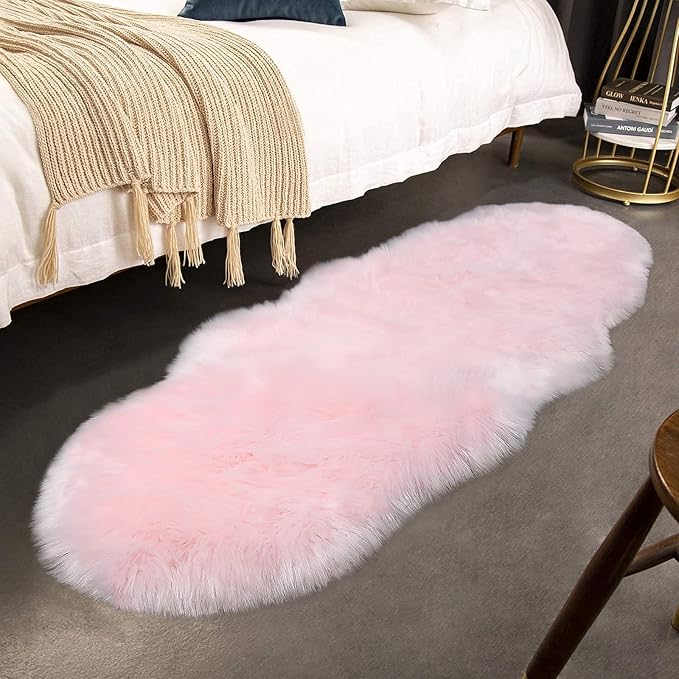 duduta Pink Faux Sheepskin Runner Rugs 2x6 ft, Fluffy Shag Bedroom Rug Fur Couch Sofa Covers Washable