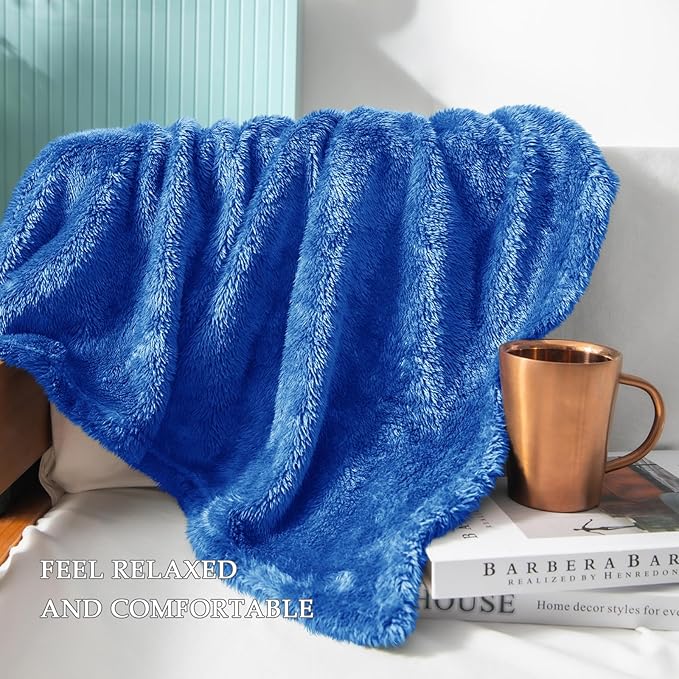 Exclusivo Mezcla Plush Fuzzy Fleece Bed Blanket King Size, Super Soft, Fluffy and Warm Blankets for Couch, Bed, All Season (Cobalt Blue, 90x104 inches)