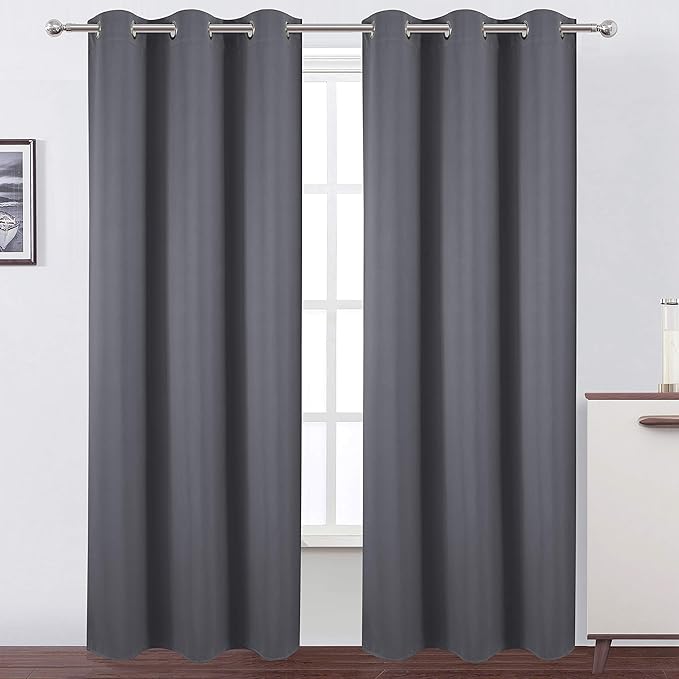 LEMOMO Grey Thermal Blackout Curtains/38 x 84 Inch/Set of 2 Panels Room Darkening Curtains for Bedroom