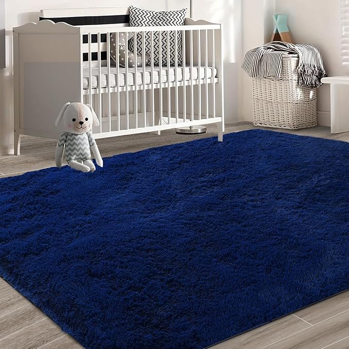 Shag Area Rugs for Bedroom Living Room,Ultra Soft Fluffy Area Rugs for Dorm,Indoor Carpet Nursery Rugs for Kids Girls Room Home Decor (Blue, 8x10 Feet)