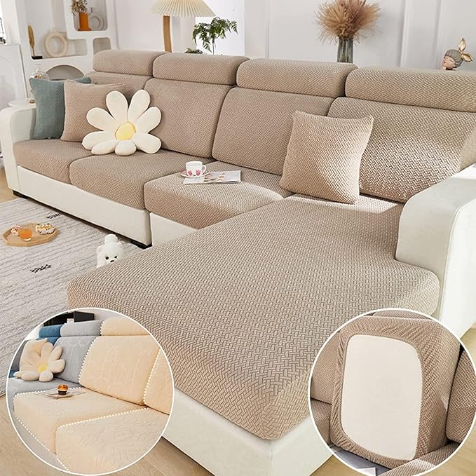 Couch Cushion Covers for Sofa Couch Covers Wear-Resistant Universal Sofa Cover Washable Stretch for Sectional Slipcovers (Texture-Light Coffee,Back Cover M)
