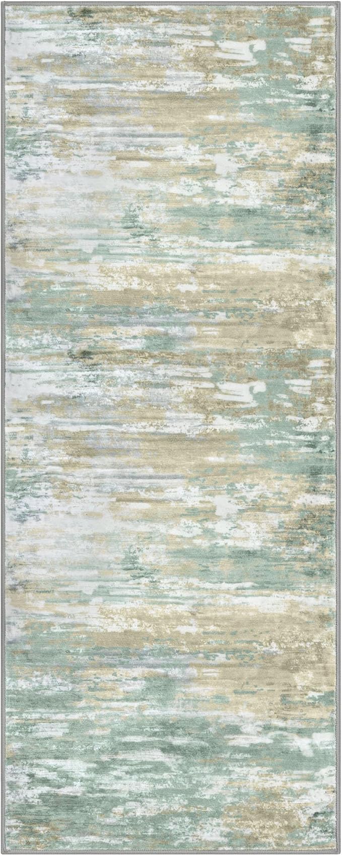 KOZYFLY Kitchen Runner Rug for Hallway Non-Slip Modern Abstract Runner Rug 2x5 Light Green Yellow, Washable Carpet Runner Laundry Room Mat with Soft Low Pile for Entryway Bathroom Bedroom Kitchen