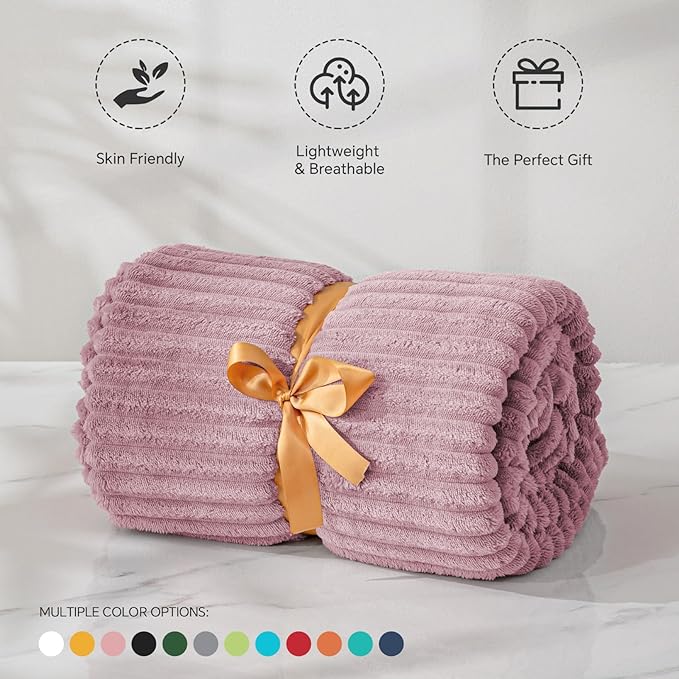 BEDELITE Fleece Throw Blanket for Couch – 3D Ribbed Jacquard Soft and Warm Decorative Fuzzy Blanket – Cozy, Fluffy, Plush Lightweight Berry Purple Throw Blankets for Bed, Sofa, 50x60 inches