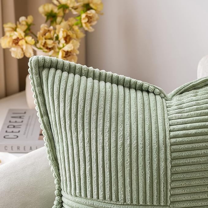 MIULEE Spring Decorative Lumbar Throw Pillow Covers for Couch Bed Livingroom 12x20 Inch Set of 2 Sage Green Boho Accent Throw Pllows Broadside Striped Patchwork Soft Corduroy Pillowcases