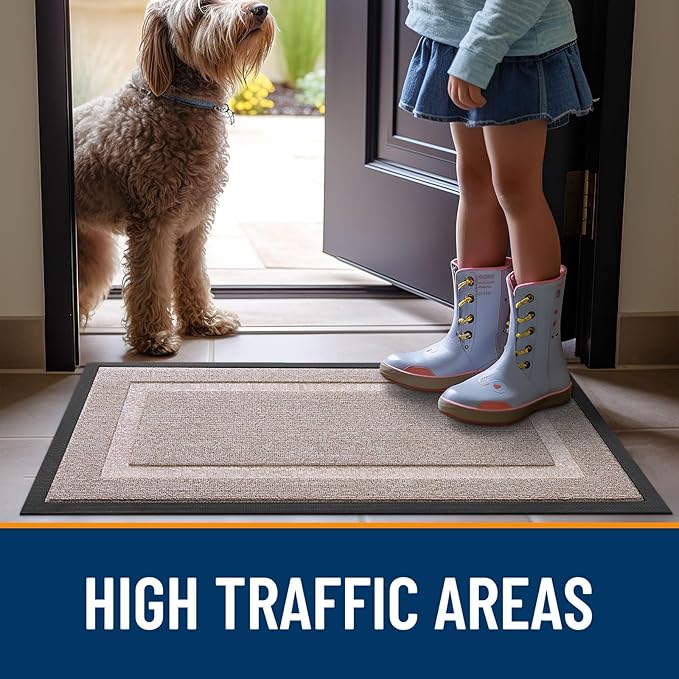 OLANLY Front Door Mat Indoor Outdoor Entrance, Waterproof All-Season, All-Weather Doormat, Sturdy Natural Rubber, Low Profile, Easy Clean Patio Porch Entryway Mat, 59x23, Camel