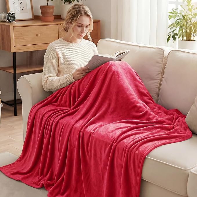 Exclusivo Mezcla Fleece Throw Blanket for Couch, Sofa, 300GSM Super Soft and Warm Blankets, Red Throw All Season Use, Cozy, Plush, Lightweight, 50x60 Inches