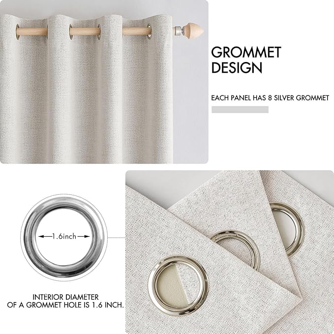 MIULEE Linen Textured Curtains Solid 100% Blackout for Bedroom Thermal Insulated Cream White Grommet Room Darkening Curtains & Drapes Luxury Decor for Living Room Nursery 52 x 72 Inch (2 Panels)