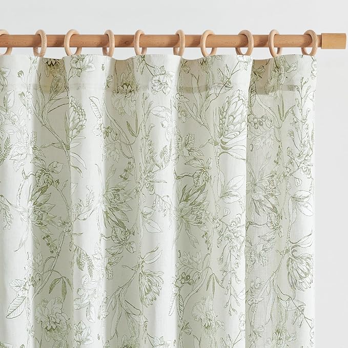 jinchan Floral Curtains 96 Inches Long Sage Green Flower Linen Farmhouse Curtain for Living Room French Country Vintage Curtain Rod Pocket Curtains Set 2 Panels Floral Printed