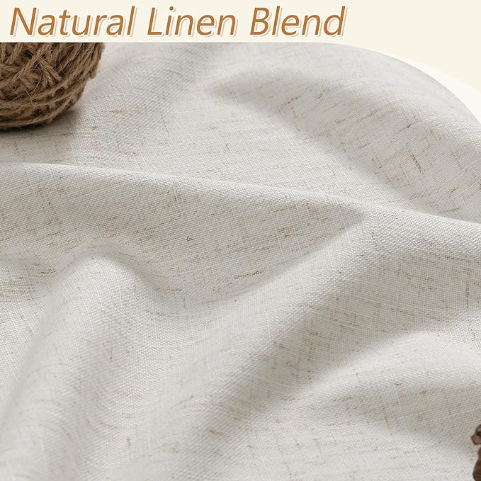 Guken 100% Blackout Boho 96 Inches Long Natural Linen Curtains Floor to Ceiling Drapes for Living Room Winter Thermal Insulated Room Darkening Black Out Sliding Barn Door Curtain, 52x96