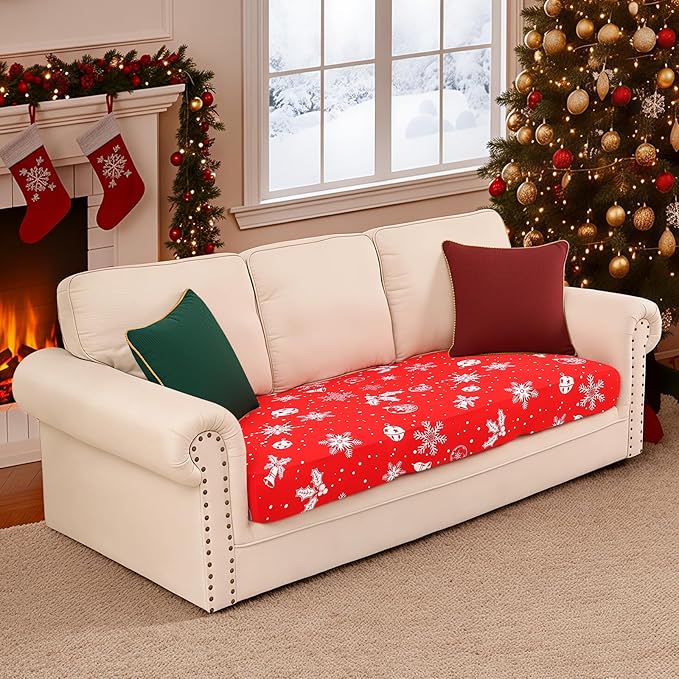 Smiry Printed Couch Cushion Covers, Stretch Soft Couch Covers for Sofa, Washable Non-Slip Sofa Slipcover Furniture Protector for Indoor and Outdoor (Large, Red)