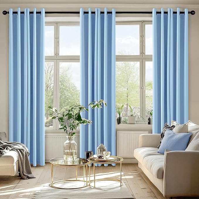 MIULEE Sky Blue Blackout Curtains for Bedroom Living Room 72 Inches Long 2 Panels, Thermal Insulated Room Darkening Drapes Solid Grommet Noise Reduction Light Blocking Window Treatments 40x72 Inch