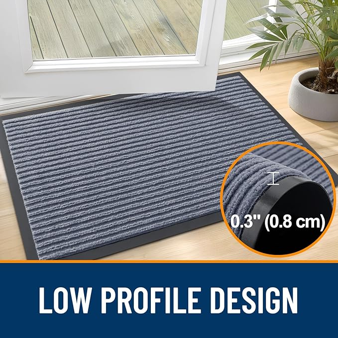 OLANLY Front Door Mat Indoor Outdoor Entrance, Waterproof Heavy Duty Doormat, Fade Resistant, Low Profile, Easy Clean Patio Porch Welcome Floor Mats for Entry, 35x30, Ash Grey