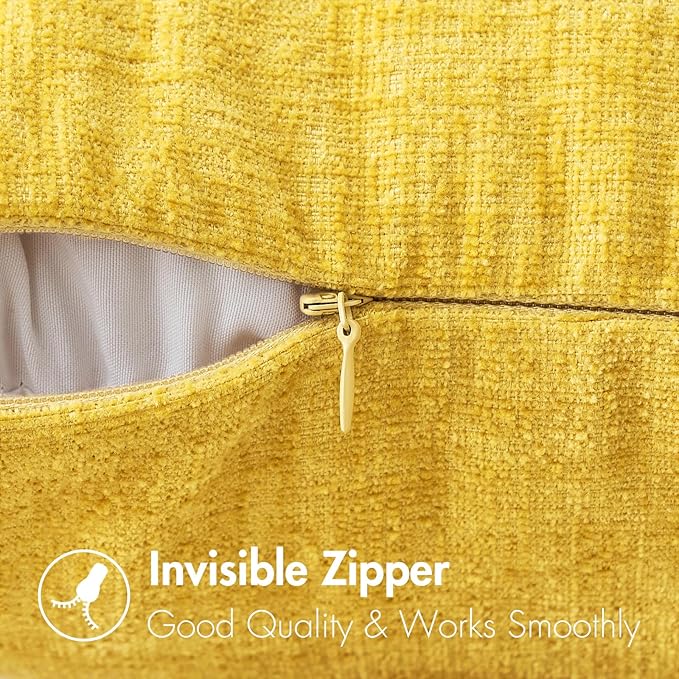 MIULEE Pack of 2 Couch Throw Pillow Covers 18x18 Inch Soft Yellow Chenille Pillow Covers for Sofa Living Room Spring Home Decor Couch Solid Dyed Cases