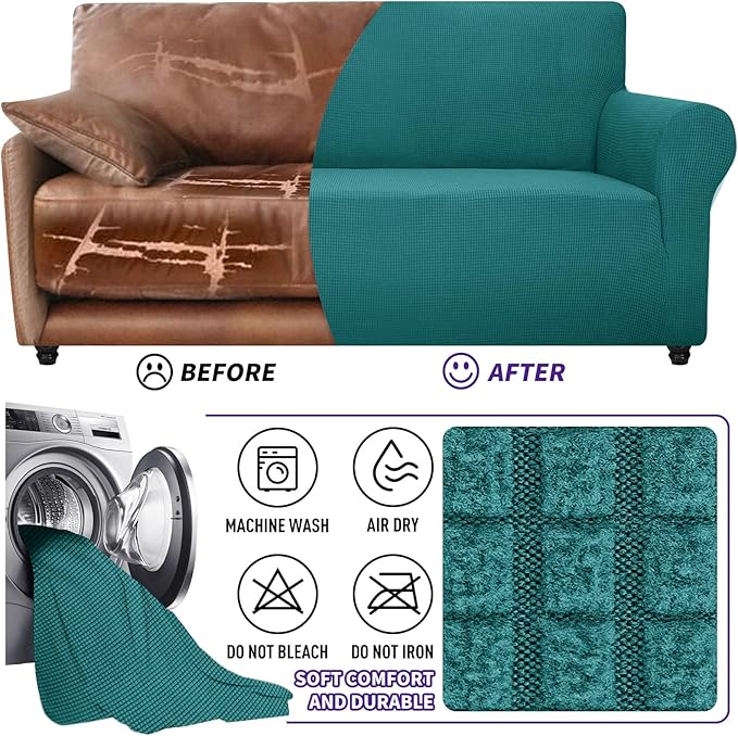 ZNSAYOTX Stretch Oversized Couch Cover Universal Sofa Covers for Living Room Dogs Pet Furniture Protector Spandex Extra Large Sofa Slipcovers with Anti Slip Foam Sticks (Peacock Teal, XL Sofa)