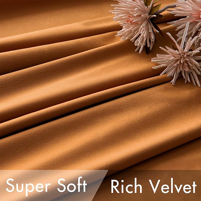 MIULEE Velvet Curtains 84 inches 2 Panels - Luxury Blackout Curtains for Bedroom Living Room Thermal Insulated Super Soft Window Drapes Rod Pocket & Back Tab, Gold Brown, W52 x L84 inches