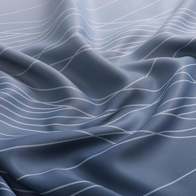 Estelar Textiler Navy Blue and Greyish White Ombre Short Blackout Cafe Curtains 36 Inch Length, Thermal Insulated Grommet Small Half Window Drapes for Kitchen/Basement/RV Camper, 52Wx36L, 2 Panels