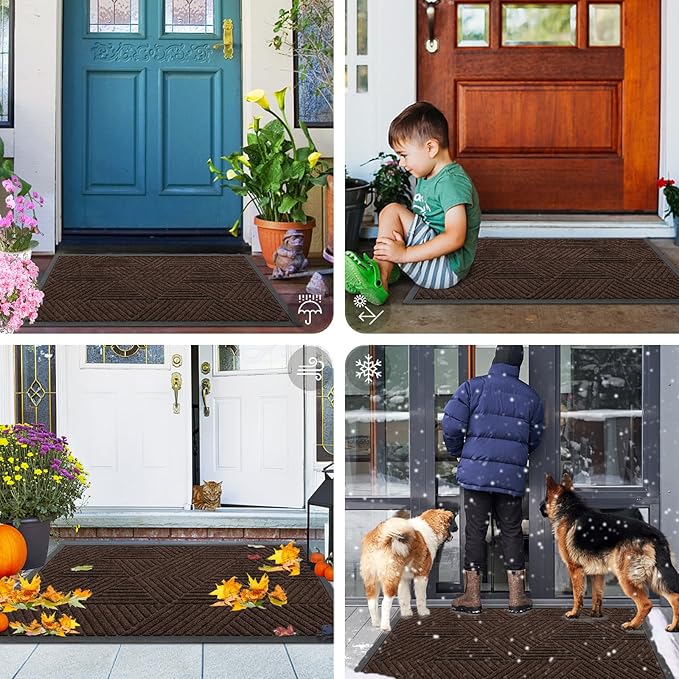 Smiry Front Door Mat Outside Entrance, Heavy Duty Sturdy Natural Rubber Doormat, Trap Dirt and Moisture, Easy Clean Low Profile Welcome Floor Mats for Indoor Outdoor Entry, 59x34 Inch, Dark Brown