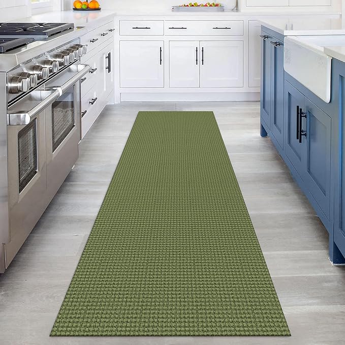 KOZYFLY Runners for Hallways 3x8 ft Washable Kitchen Runner Non Slip Rubber Backed Hall Runners Cotton Entryway Runner Rugs Floor Carpet for Indoor Backdoor Bedroom Kitchen, Bright Green/Earthy Green