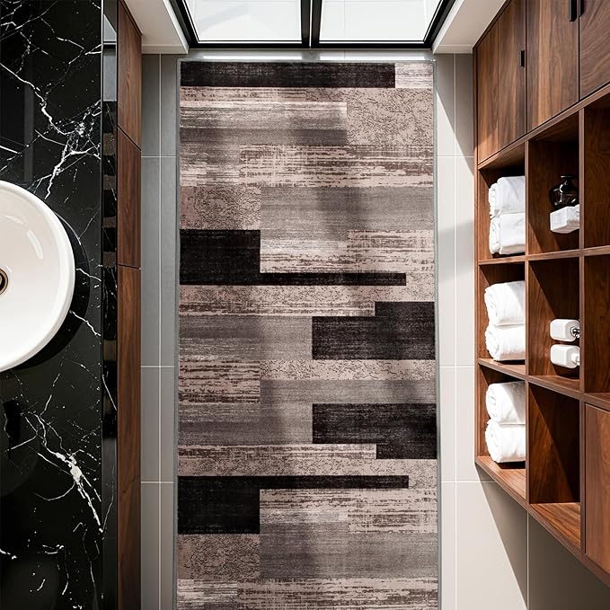 LIANLAM 2x6 Washable Runner Rug for Hallway&Kitchen,Non-Slip Long Carpet with Vintage Checkered Design,Ultra-Thin Low Pile,Stain Resistant Easy Clean Floor Mat for High Traffic Areas(2x6,Chocolate)