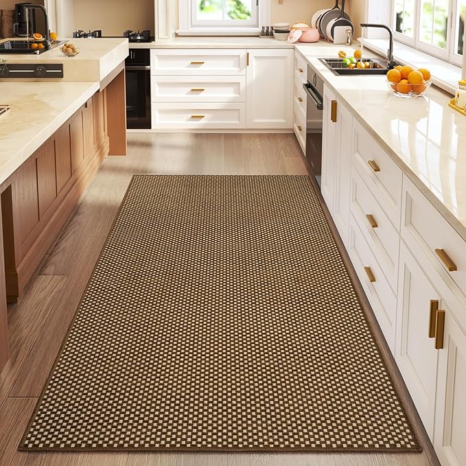 YDKGL 3x5 ft Area Rug Entryway Runner Rug Non Slip Washable, Boho Woven Kitchen Runner Rugs Door Mat Entry Rugs Carpet for Indoor Foyer Backdoor Hallway Floor Bedroom Living Room, Dark Brown/Coffee