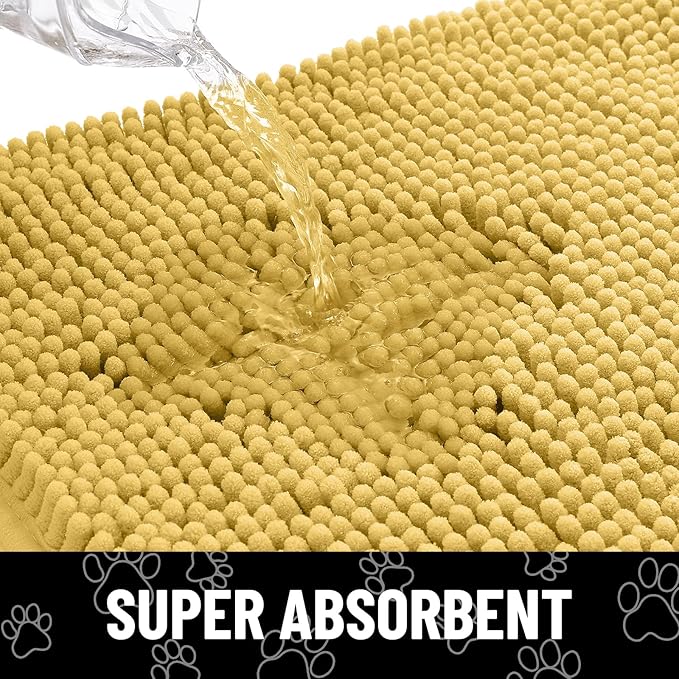 Smiry Dog Door Mat for Muddy Paws, Absorbent Dirt Trapper Non Slip Quick Dry Washable Chenille Mat for Mud Dogs, Entry Rug for Indoor and Outdoor (48x30 Inches, Yellow and White)