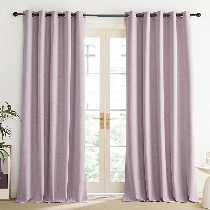 NICETOWN Pink Vintage Linen 100% Blackout Curtains for Living Room, Thermal Insulated Curtains 108“ Long, Noise Reducing Window Treatment Drapes for Home Office, 62" Wide Per Panel, Set of 2