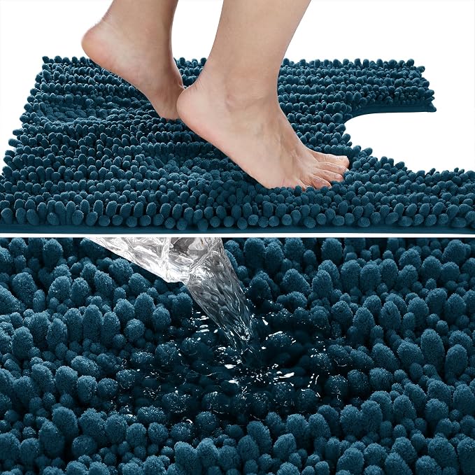 Bath Rug U-Shaped Chenille 24x20 Inch Peacock Blue