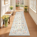 Yamaziot Washable Runner Rug 2x8 – Boho Non Slip Floral Hallway Runner Rug with Rubber Backing, Low Pile Distressed Carpet for Kitchen, Laundry, Bedroom, Entrance, Colorful Beige